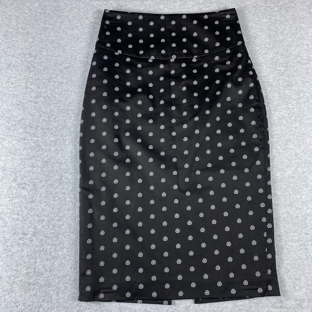 Express Skirt Womens 00 Black High Waist Pencil Midi Floral‎ Print Career Office